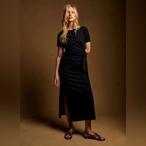 SEZANE Women’s XS NWT Pippa Long Dress Black Cotton Dress Short Sleeve Tie Maxi